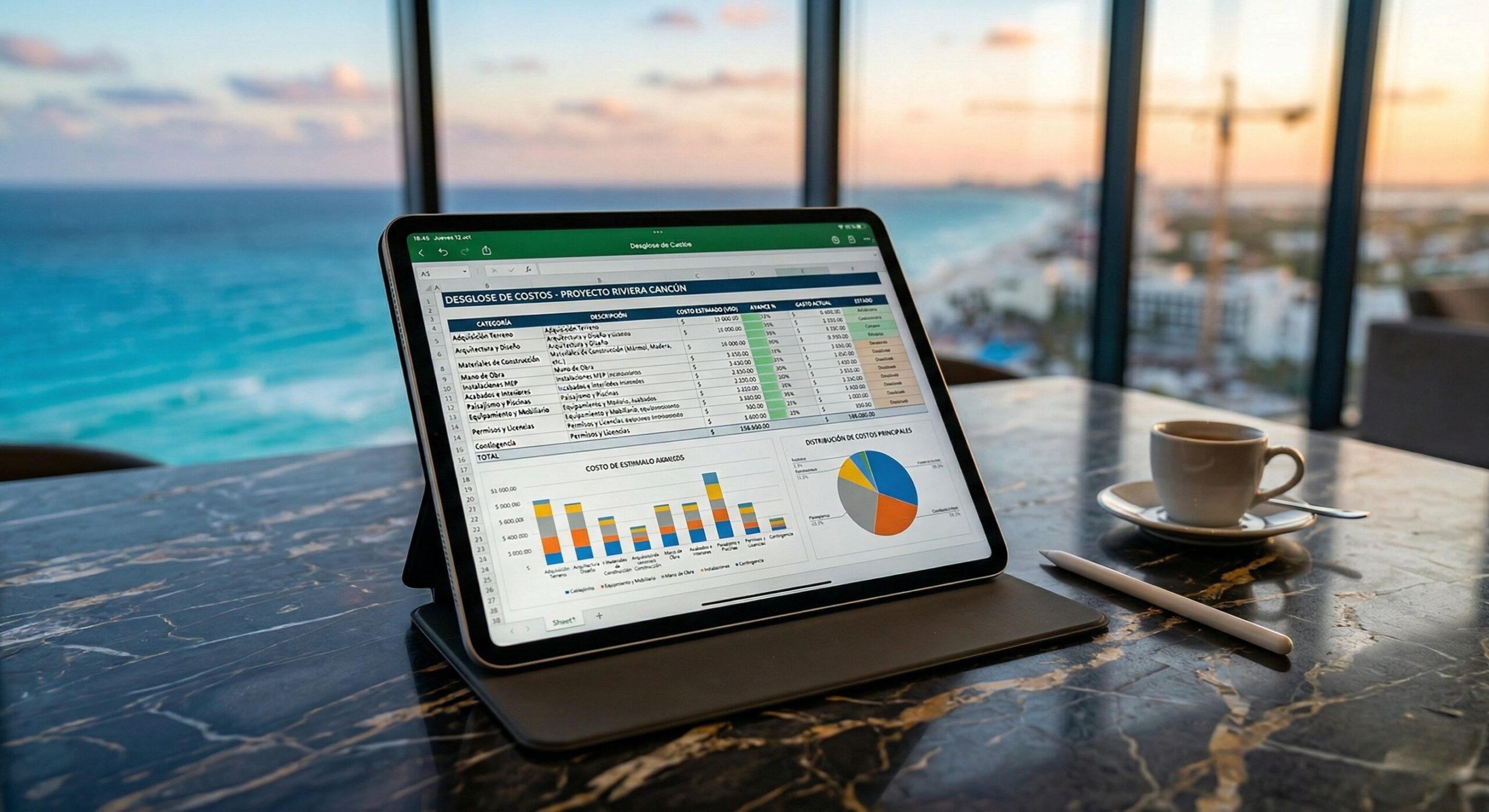 Análisis de planificación financiera y desglose de costos de construcción para una casa de lujo en Cancún.